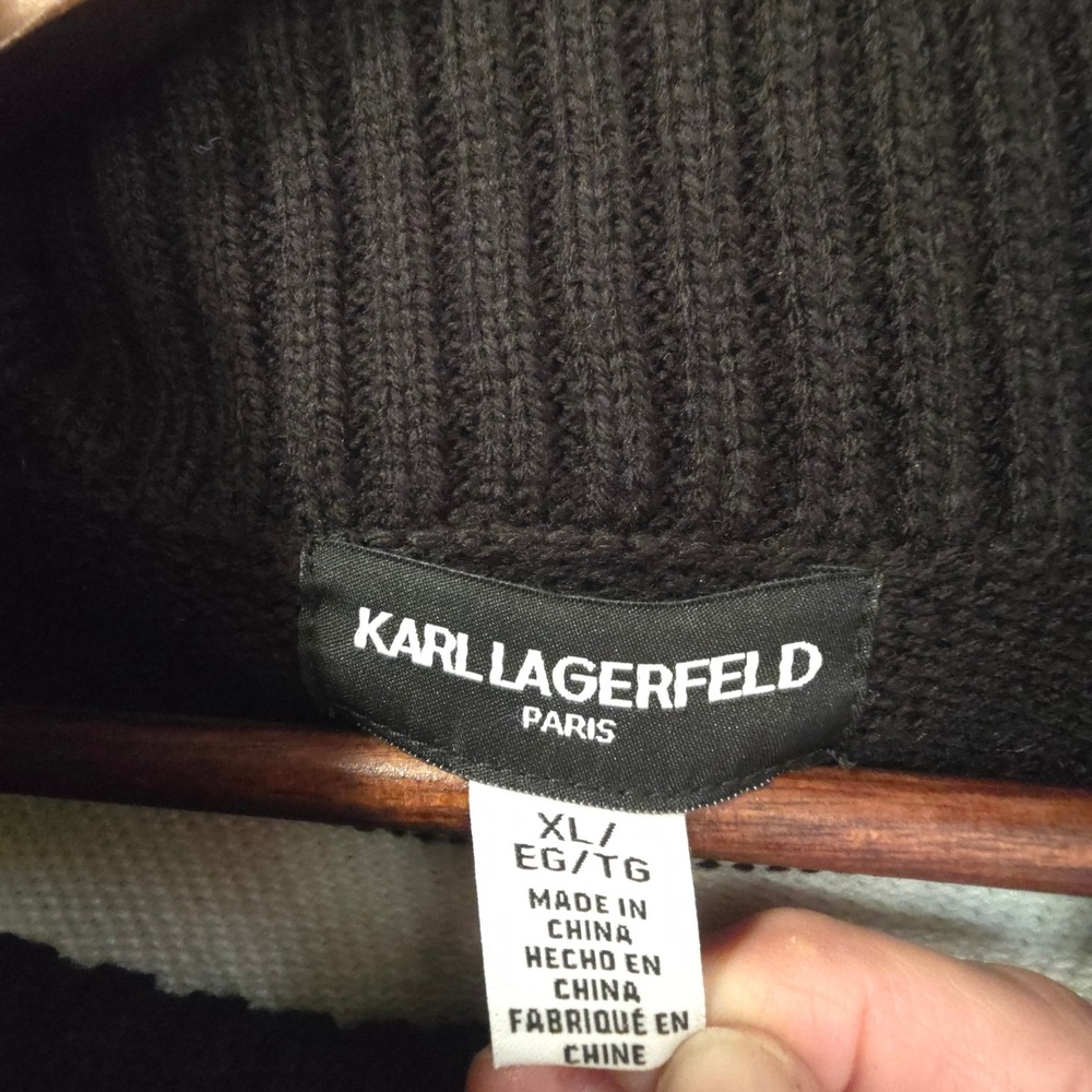 Karl Lagerfeld Paris Womens XL Cowl Neck Striped Eiffel Tower Sequin Sweater NEW - Picture 2 of 6
